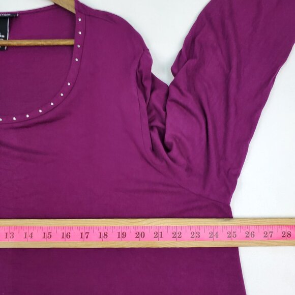 Catherines AnyWear Womens 2X Tunic Top Scoop Neck Long Sleeve Studded Purple - Picture 14 of 16